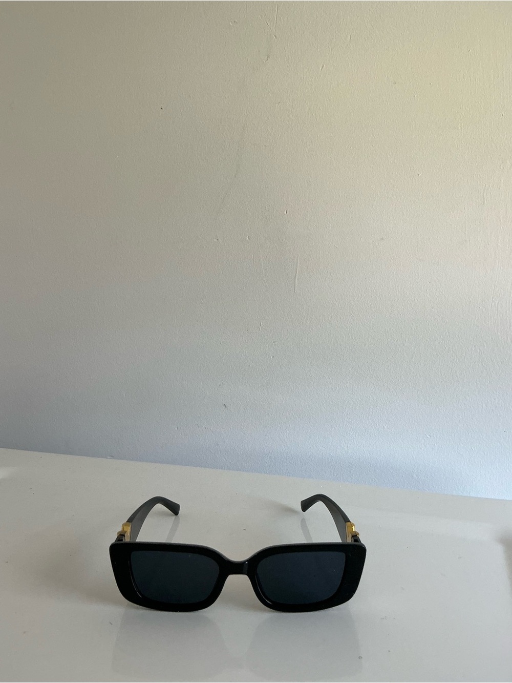 Women's Black Rectangular Sunglasses with Gold Accents